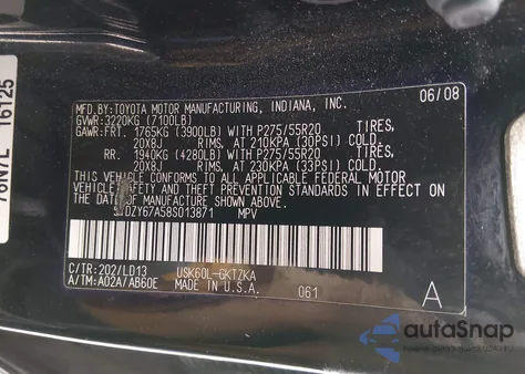 2008 Toyota Sequoia Platinum 5.7L V8 from USA, damaged, VIN 5TDZY67A58S013871